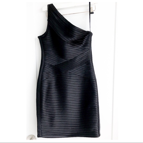 BCBG MaxAzria black bodycon one shoulder dress - Picture 1 of 8